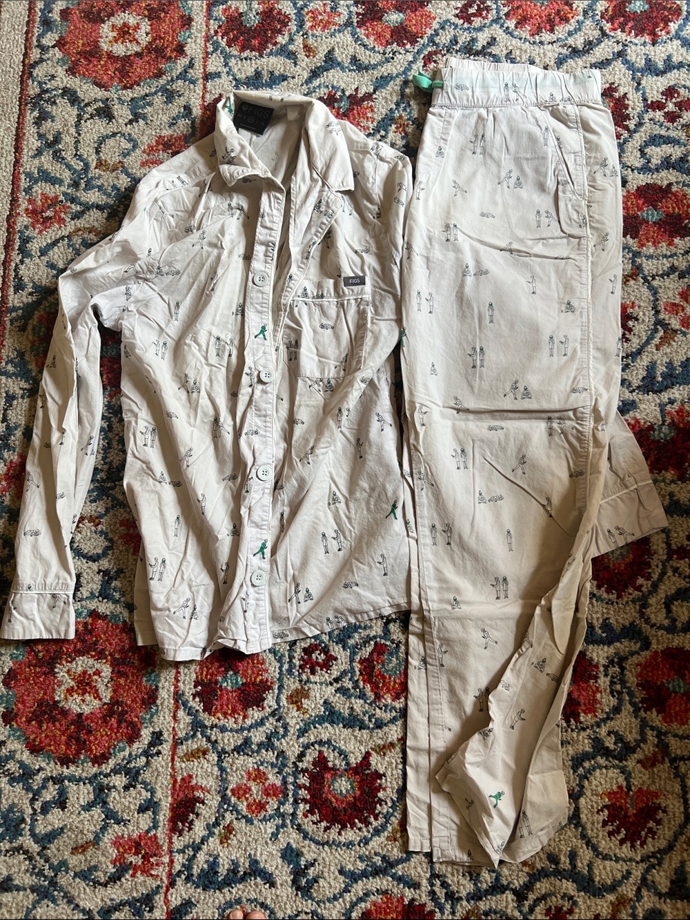 Men’s Figs Light Beige Micro-Figure Button-Up Top and Bottom Pajamas